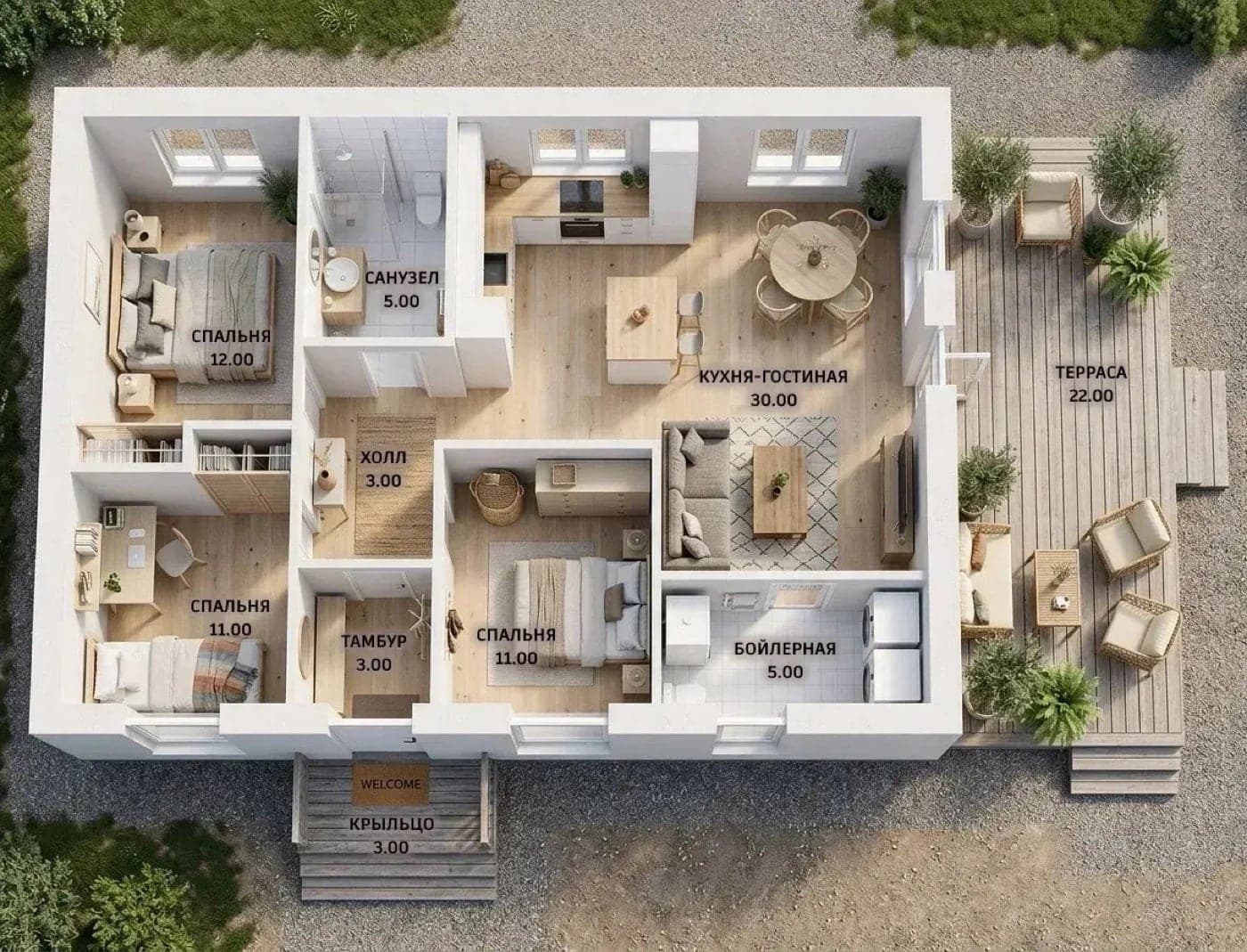 Floor plan of the 105 m² house