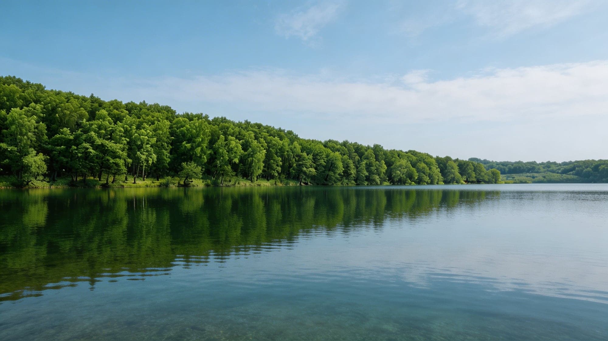Forested shore of the reservoir