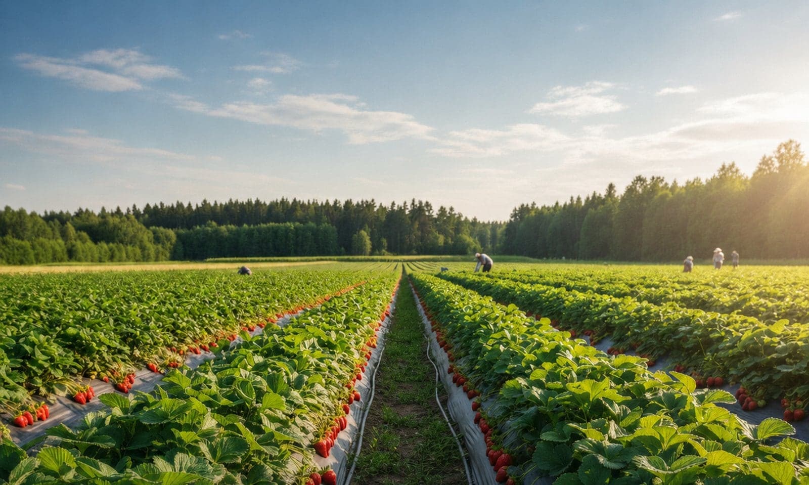 Artist's impression: rows of berry bushes on black soil