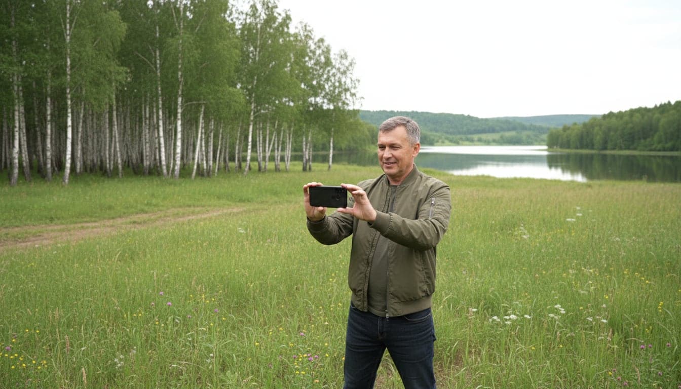 A manager films a plot for a buyer